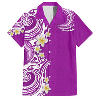 Aloha Polynesian Plumeria Flower Family Matching Off Shoulder Maxi Dress and Hawaiian Shirt Purple Color LT03 Dad's Shirt - Short Sleeve Purple - Polynesian Pride
