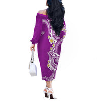 Aloha Polynesian Plumeria Flower Off The Shoulder Long Sleeve Dress Purple Color LT03 - Polynesian Pride
