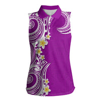 Aloha Polynesian Plumeria Flower Women Sleeveless Polo Shirt Purple Color LT03 Female Purple - Polynesian Pride
