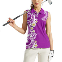 Aloha Polynesian Plumeria Flower Women Sleeveless Polo Shirt Purple Color LT03 - Polynesian Pride