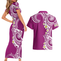 Aloha Polynesian Plumeria Flower Couples Matching Short Sleeve Bodycon Dress and Hawaiian Shirt Pink Color LT03 - Polynesian Pride