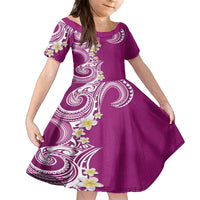 Aloha Polynesian Plumeria Flower Family Matching Off Shoulder Maxi Dress and Hawaiian Shirt Pink Color LT03 Daughter's Dress Pink - Polynesian Pride