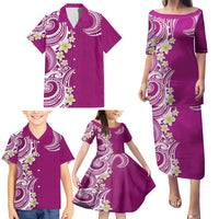 Aloha Polynesian Plumeria Flower Family Matching Puletasi and Hawaiian Shirt Pink Color LT03 - Polynesian Pride
