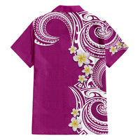 Aloha Polynesian Plumeria Flower Family Matching Tank Maxi Dress and Hawaiian Shirt Pink Color