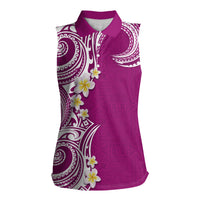 Aloha Polynesian Plumeria Flower Women Sleeveless Polo Shirt Pink Color LT03 Female Pink - Polynesian Pride