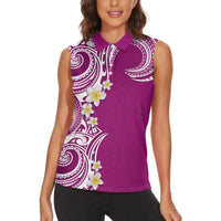 Aloha Polynesian Plumeria Flower Women Sleeveless Polo Shirt Pink Color LT03 - Polynesian Pride