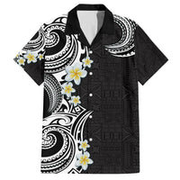 Aloha Polynesian Plumeria Flower Family Matching Puletasi and Hawaiian Shirt Black White Color LT03 Dad's Shirt - Short Sleeve Black - Polynesian Pride