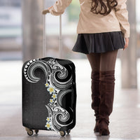 Aloha Polynesian Plumeria Flower Luggage Cover Black White Color