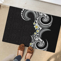 Aloha Polynesian Plumeria Flower Rubber Doormat Black White Color