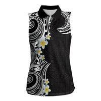 Aloha Polynesian Plumeria Flower Women Sleeveless Polo Shirt Black White Color LT03 Female Black - Polynesian Pride
