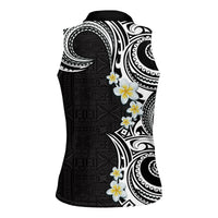 Aloha Polynesian Plumeria Flower Women Sleeveless Polo Shirt Black White Color LT03 - Polynesian Pride