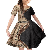 Samoa Siapo Motif and Tapa Pattern Half Style Family Matching Mermaid Dress and Hawaiian Shirt Beige Color LT03 Daughter's Dress Beige - Polynesian Pride