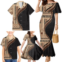 Samoa Siapo Motif and Tapa Pattern Half Style Family Matching Mermaid Dress and Hawaiian Shirt Beige Color LT03 - Polynesian Pride