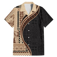 Samoa Siapo Motif and Tapa Pattern Half Style Family Matching Mermaid Dress and Hawaiian Shirt Beige Color LT03 Dad's Shirt - Short Sleeve Beige - Polynesian Pride