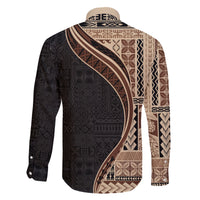 Samoa Siapo Motif and Tapa Pattern Half Style Family Matching Off Shoulder Short Dress and Hawaiian Shirt Beige Color LT03 - Polynesian Pride