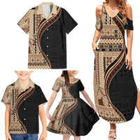 Samoa Siapo Motif and Tapa Pattern Half Style Family Matching Summer Maxi Dress and Hawaiian Shirt Beige Color LT03 - Polynesian Pride