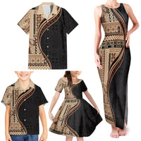 Samoa Siapo Motif and Tapa Pattern Half Style Family Matching Tank Maxi Dress and Hawaiian Shirt Beige Color LT03 - Polynesian Pride