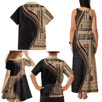 Samoa Siapo Motif and Tapa Pattern Half Style Family Matching Tank Maxi Dress and Hawaiian Shirt Beige Color LT03 - Polynesian Pride
