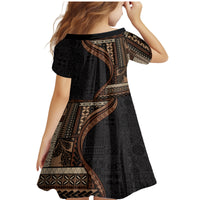 Samoa Siapo Motif and Tapa Pattern Half Style Family Matching Mermaid Dress and Hawaiian Shirt Black Color LT03 - Polynesian Pride