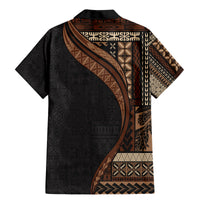 Samoa Siapo Motif and Tapa Pattern Half Style Family Matching Mermaid Dress and Hawaiian Shirt Black Color LT03 - Polynesian Pride