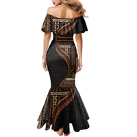 Samoa Siapo Motif and Tapa Pattern Half Style Family Matching Mermaid Dress and Hawaiian Shirt Black Color LT03 - Polynesian Pride