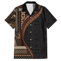 Samoa Siapo Motif and Tapa Pattern Half Style Family Matching Off Shoulder Maxi Dress and Hawaiian Shirt Black Color LT03 Dad's Shirt - Short Sleeve Black - Polynesian Pride