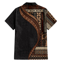 Samoa Siapo Motif and Tapa Pattern Half Style Family Matching Off Shoulder Short Dress and Hawaiian Shirt Black Color LT03 - Polynesian Pride