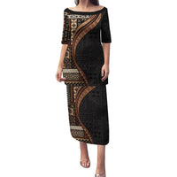 Samoa Siapo Motif and Tapa Pattern Half Style Family Matching Puletasi and Hawaiian Shirt Black Color LT03 Mom's Dress Black - Polynesian Pride