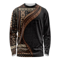 Samoa Siapo Motif and Tapa Pattern Half Style Long Sleeve Shirt Black Color