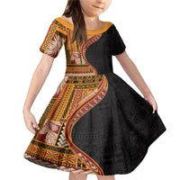 Samoa Siapo Motif and Tapa Pattern Half Style Family Matching Mermaid Dress and Hawaiian Shirt Yellow Color LT03 Daughter's Dress Yellow - Polynesian Pride