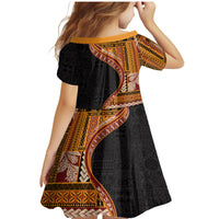 Samoa Siapo Motif and Tapa Pattern Half Style Family Matching Mermaid Dress and Hawaiian Shirt Yellow Color LT03 - Polynesian Pride