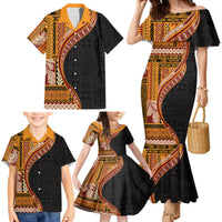 Samoa Siapo Motif and Tapa Pattern Half Style Family Matching Mermaid Dress and Hawaiian Shirt Yellow Color LT03 - Polynesian Pride