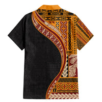 Samoa Siapo Motif and Tapa Pattern Half Style Family Matching Mermaid Dress and Hawaiian Shirt Yellow Color LT03 - Polynesian Pride