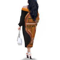 Samoa Siapo Motif and Tapa Pattern Half Style Family Matching Off The Shoulder Long Sleeve Dress and Hawaiian Shirt Yellow Color LT03 - Polynesian Pride