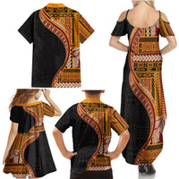Samoa Siapo Motif and Tapa Pattern Half Style Family Matching Summer Maxi Dress and Hawaiian Shirt Yellow Color LT03 - Polynesian Pride