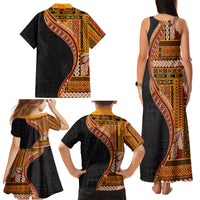 Samoa Siapo Motif and Tapa Pattern Half Style Family Matching Tank Maxi Dress and Hawaiian Shirt Yellow Color LT03 - Polynesian Pride