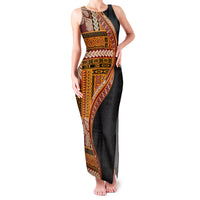 Samoa Siapo Motif and Tapa Pattern Half Style Family Matching Tank Maxi Dress and Hawaiian Shirt Yellow Color LT03 Mom's Dress Yellow - Polynesian Pride