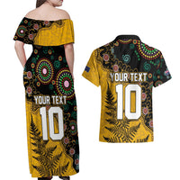 Custom New Zealand and Australia Rugby Couples Matching Off Shoulder Maxi Dress and Hawaiian Shirt Maori Warrior With Aboriginal Version LT03 - Polynesian Pride