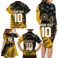 Custom New Zealand and Australia Rugby Family Matching Long Sleeve Bodycon Dress and Hawaiian Shirt Maori Warrior With Aboriginal Version LT03 - Polynesian Pride