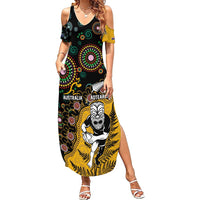 Custom New Zealand and Australia Rugby Family Matching Summer Maxi Dress and Hawaiian Shirt Maori Warrior With Aboriginal Version LT03 Mom's Dress Black - Polynesian Pride