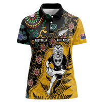 Custom New Zealand and Australia Rugby Women Polo Shirt Maori Warrior With Aboriginal Version LT03 Female Black - Polynesian Pride