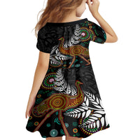 New Zealand Fern and Australia Emu Family Matching Off The Shoulder Long Sleeve Dress and Hawaiian Shirt Aboriginal Mix Maori Pattern LT03 - Polynesian Pride