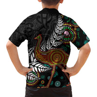 New Zealand Fern and Australia Emu Family Matching Summer Maxi Dress and Hawaiian Shirt Aboriginal Mix Maori Pattern LT03 - Polynesian Pride