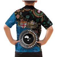 Fiji Palm Tree and Australia Kangaroo Family Matching Mermaid Dress and Hawaiian Shirt Aboriginal Mix Tapa Pattern LT03 - Polynesian Pride