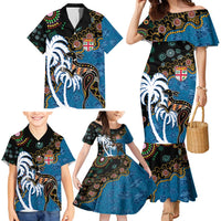Fiji Palm Tree and Australia Kangaroo Family Matching Mermaid Dress and Hawaiian Shirt Aboriginal Mix Tapa Pattern LT03 - Polynesian Pride