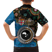Fiji Palm Tree and Australia Kangaroo Family Matching Summer Maxi Dress and Hawaiian Shirt Aboriginal Mix Tapa Pattern LT03 - Polynesian Pride