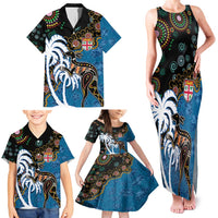 Fiji Palm Tree and Australia Kangaroo Family Matching Tank Maxi Dress and Hawaiian Shirt Aboriginal Mix Tapa Pattern LT03 - Polynesian Pride