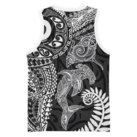 Aotearoa Maori Sea Animals Tribal Basketball Jersey Manta Ray and Shark Moko Pattern Black Color LT03 - Polynesian Pride