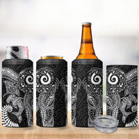 Aotearoa Maori Sea Animals Tribal 4 in 1 Can Cooler Tumbler Manta Ray and Shark Moko Pattern Black Color LT03 - Polynesian Pride