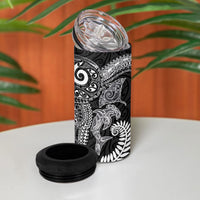 Aotearoa Maori Sea Animals Tribal 4 in 1 Can Cooler Tumbler Manta Ray and Shark Moko Pattern Black Color LT03 - Polynesian Pride